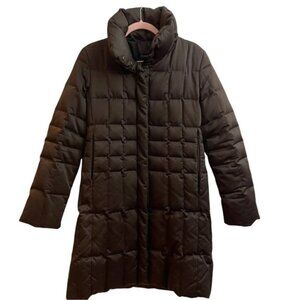 Searle Puffer Coat Jacket Goose Down Quilted Double zipper chocolate brown 6